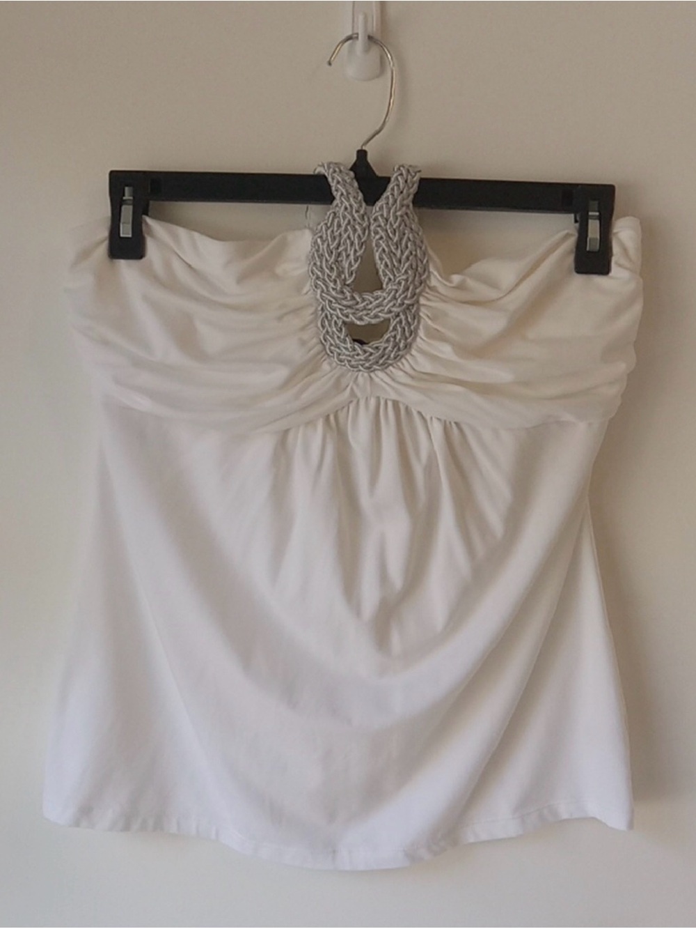 White House Black Market Strapless White Summer Dress with Braided Detail